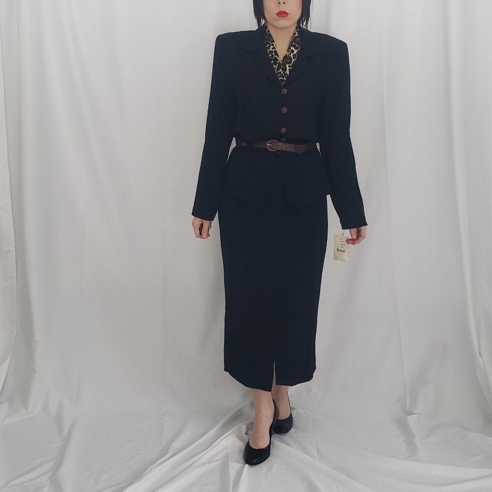 80s Does 40s Deadstock Black‎ Peplum Dress